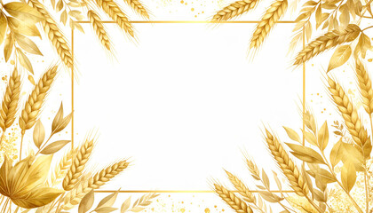 Elegant Abstract Thanksgiving Frame with Golden Wheat and Leaves