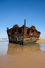 S.S. Maheno shipwreck on the beach of Fraser Island, K'gari beach track, great sandy national park.