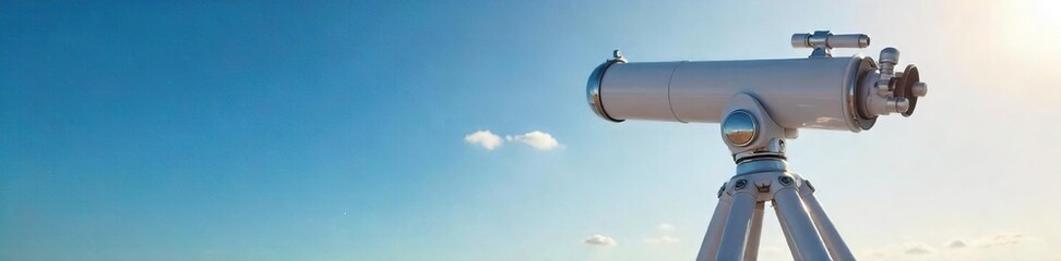 Sleek, white telescope pointed towards a clear, bright sky, ready for astronomical observation Perfect for science, space, exploration, and astronomy-related projects , optical, magnification