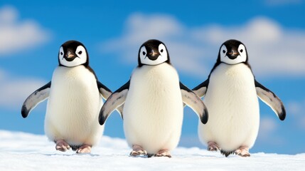 Obraz premium Adorable Chicks of Emperor Penguins Walking on Snowy Landscape