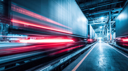 time-lapse streaks of moving containers on automated guided vehicles futuristic port illustration concept scene visual for commercial design use high detail quality stock image illustration concept