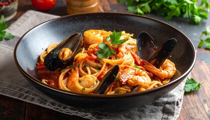 Seafood linguine with mussels