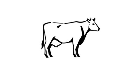 A simple, black and white vector illustration of a cow standing in profile against a plain white background.