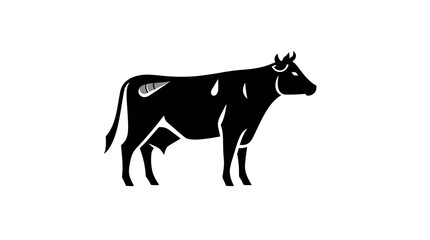 A black and white illustration of a standing cow, shown in profile.