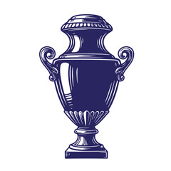 Fototapeta premium Elegant navy blue antique urn vector illustration with decorative handles and lid