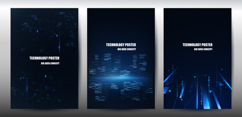 Tech Poster Set. Abstract digital technology background. Cyber Tech Big Data Concept, Data Science, Corporate business concept