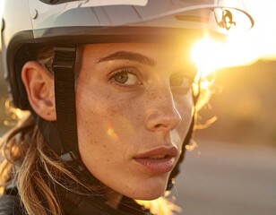 Woman Mountain Biker at Sunset