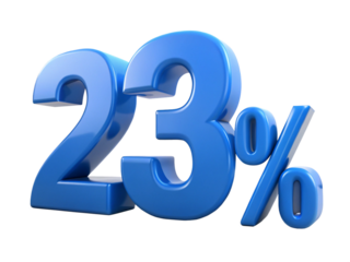 Illustration of twentythree percent in blue isolated on transparent background