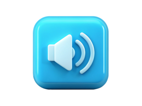 3d icon of blue speaker icon isolated on transparent background for sound and volume
