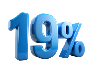 3d icon of nineteen percent discount isolated on transparent background in blue color