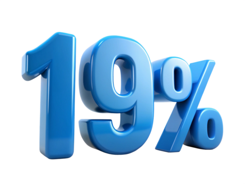 3d icon of nineteen percent discount isolated on transparent background in blue color