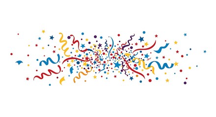 A isometric confetti art piece with ribbons and paper strips in vibrant colors, centered on a clean white background
