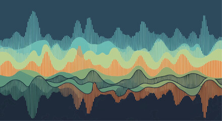 Abstract layered landscape with textured lines and organic shapes in muted colors.