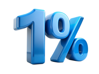 3d icon of one percent discount isolated on transparent background, sale and promotion concept