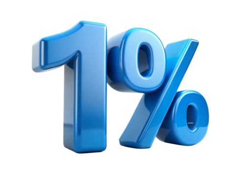 3d icon of one percent discount isolated on transparent background, sale and promotion concept