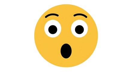 Obraz premium A flat design vector of a surprised face emoji with wide eyes and open mouth, centered on a plain white background 