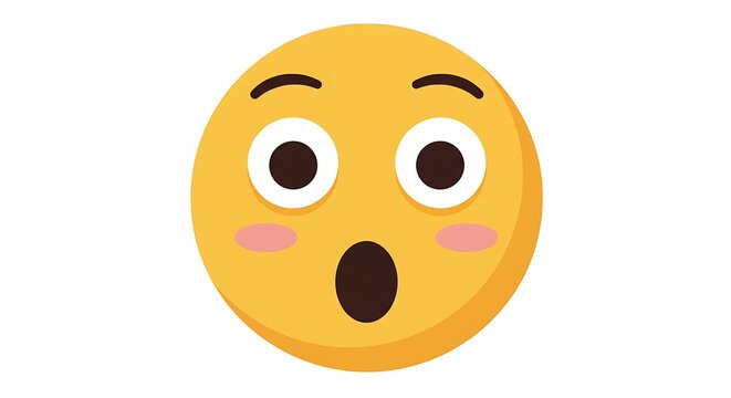 A flat design vector of a surprised face emoji with wide eyes and open mouth, centered on a plain white background
 - Powered by Adobe