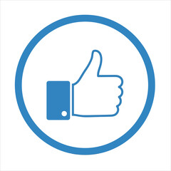 Clean blue circle thumb up icon for approval and positive social media engagement white background