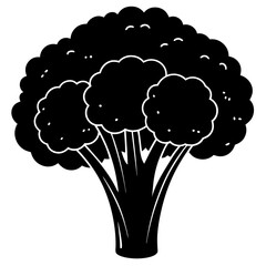 Stylized silhouette of a fresh broccoli florets with thick stems on a white background