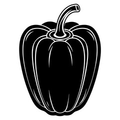 Stylized black silhouette of a bell pepper with white outline on a white background