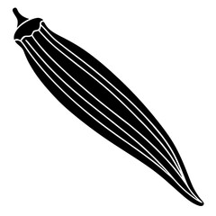 Stylized silhouette of a single okra pod with visible ribs on a white background