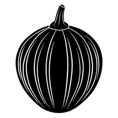 Stylized black silhouette of a round vegetable with vertical stripes and a stem