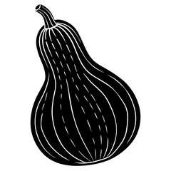 Stylized black silhouette of a butternut squash with white outline and stripes