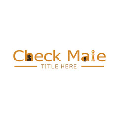 CheckMate Text Logo Design with Chess Pieces – Minimal Modern Vector Logo Illustration on White Background