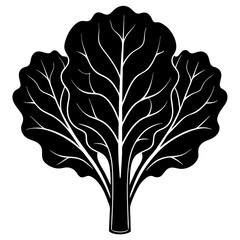 Stylized black silhouette of a leafy green vegetable with prominent white veins on a white background