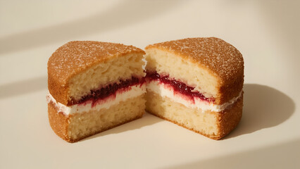 Deliciously Cut Slices of Layered Cake with Jam and Cream