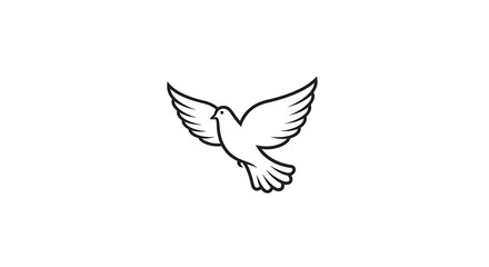 A stylized line art vector of a dove with elegant curves and flowing wings, centered on a clean white background
