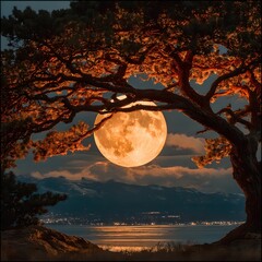 Full Moon Through Oak Tree