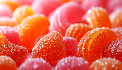 Close-Up of Sugary Gummy Candies in a Pile