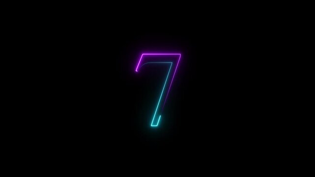 neon text 7 number countdown icon on black background.