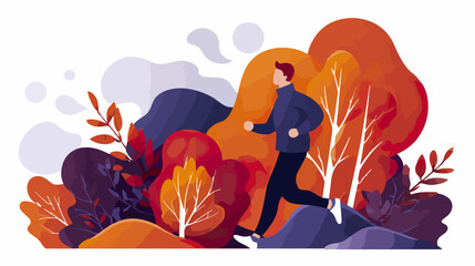 Man running outdoors in autumnal landscape