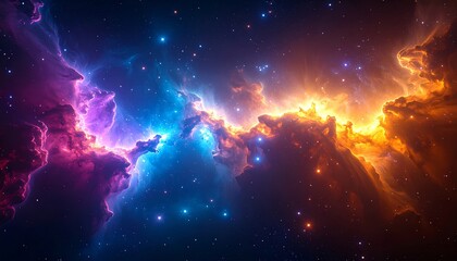 Fototapeta premium Cosmic Divide: A Vibrant Nebula of Fiery Orange and Cool Purple