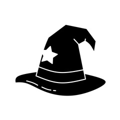 Simple Silhouette Wizard Hat with Star Icon for Halloween Holiday