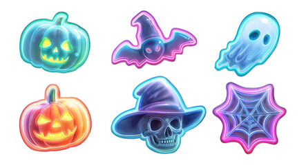 Fototapeta premium Colorful Halloween Icons Collection with Pumpkin, Ghost, and Skull