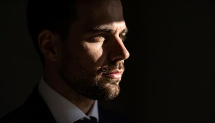 Obraz premium Intense Gaze in a Slash of Light: Dramatic Portrait of a Bearded Man
