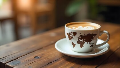 Obraz premium Coffee beans scattered over a world map, celebrating International Coffee Day and global coffee culture