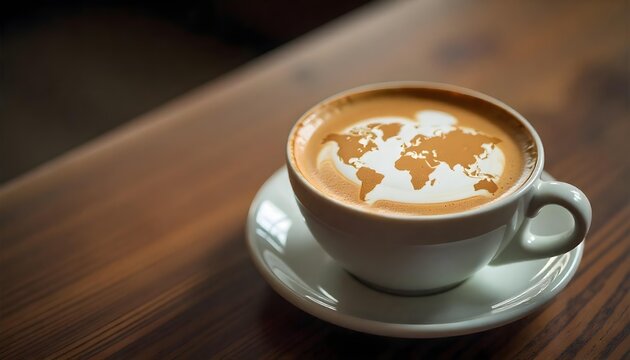World map adorned with coffee beans, symbolizing the celebration of International Coffee Day and coffee culture