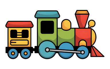 Vibrant Cartoon Train with Colorful Cars and Bold Outlines, Perfect for Children's Illustrations and Educational Materials in Vector Style