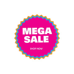 Mega Sale Sticker Design – Colorful Discount Promotion Vector Label Illustration