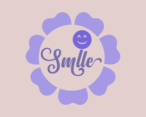 Cute smile logo design, flower emblem with happy face
