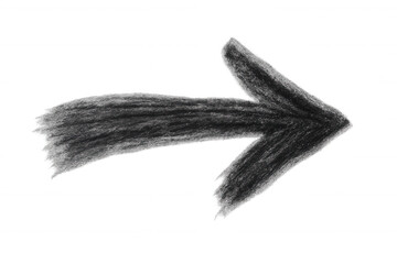 Black charcoal arrow pointing rightward, sketched transparently, indicating directional guidance or element emphasis