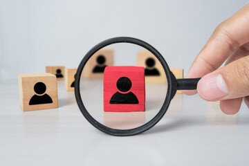 Searching for talent or looking for employee concept using wooden cube with people icon