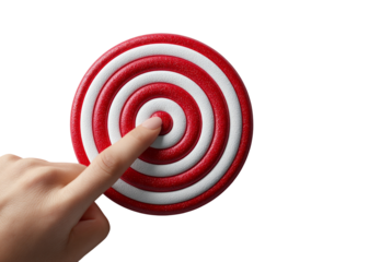 Hand Pointing at Red and White Spiral Shape on Transparent Background