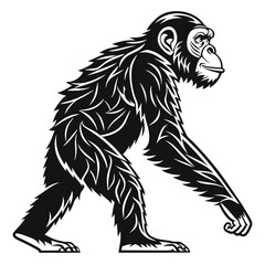 Obraz premium Stylized black and white chimpanzee walking on a white background