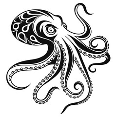 Fototapeta premium Stylized black and white octopus illustration with swirling tentacles