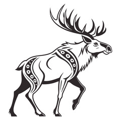 Obraz premium Stylized black and white illustration of a majestic elk with decorative patterns